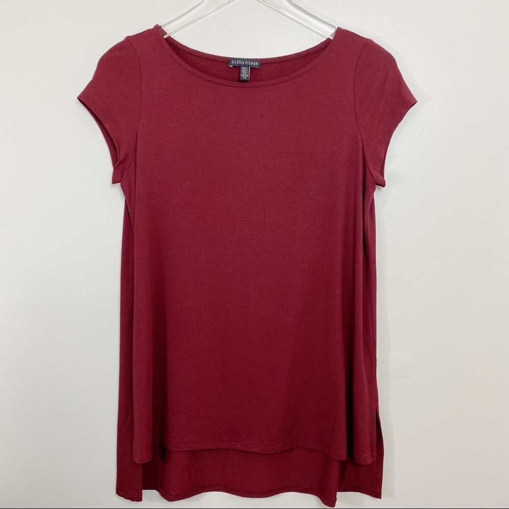 EILEEN FISHER | Red Round Neck Short Sleeve Top